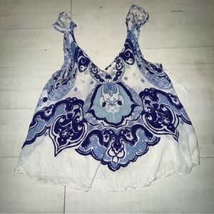 Maeve Blue and White Patterned Tank Top